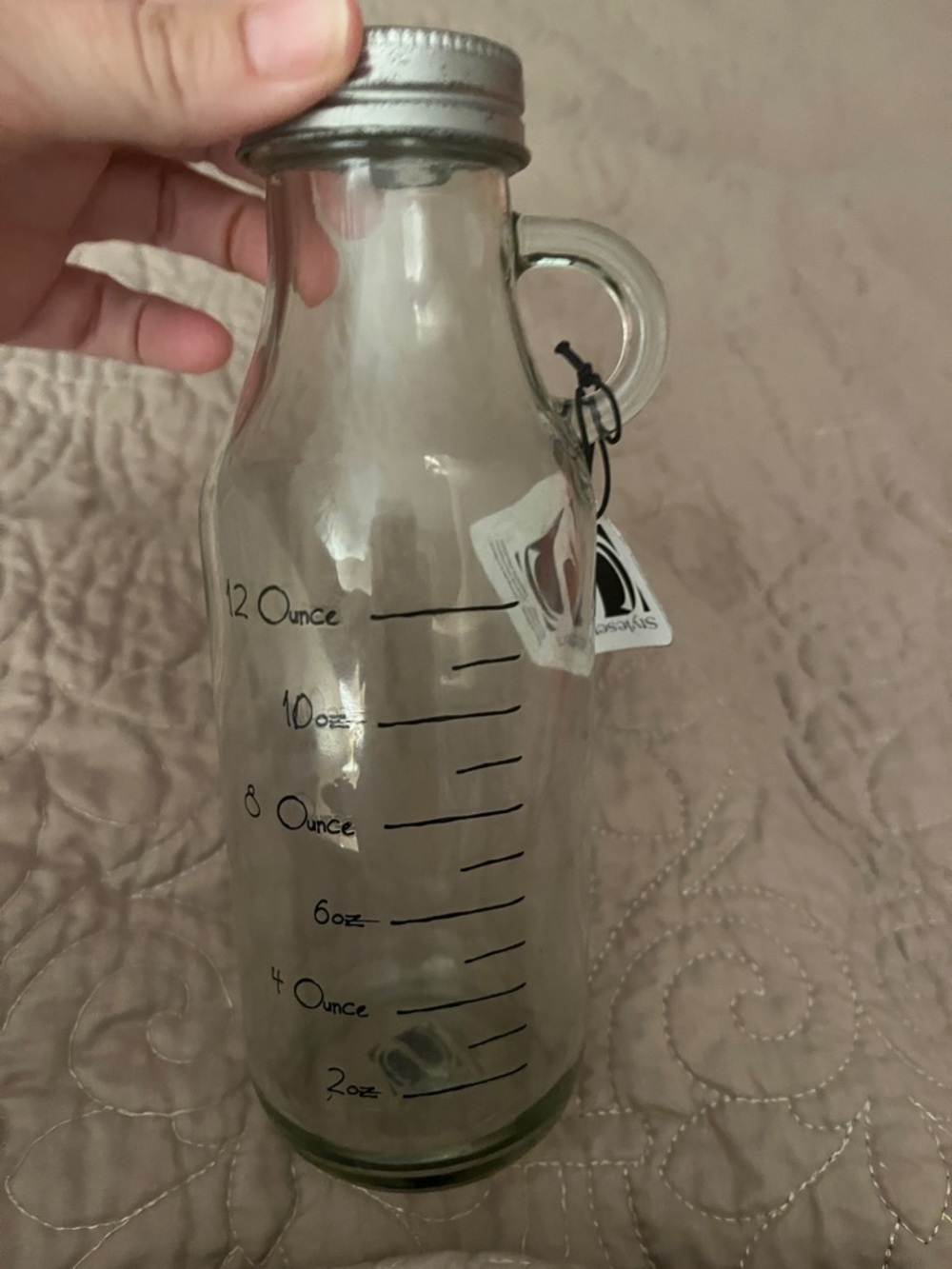 Clear Glass Measurement Bottle with Handle and Screw Lid